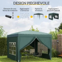 Gazebo 3x3 m da Giardino Impermeabile in Acciaio con Copertura in tessuto Oxford, Verde