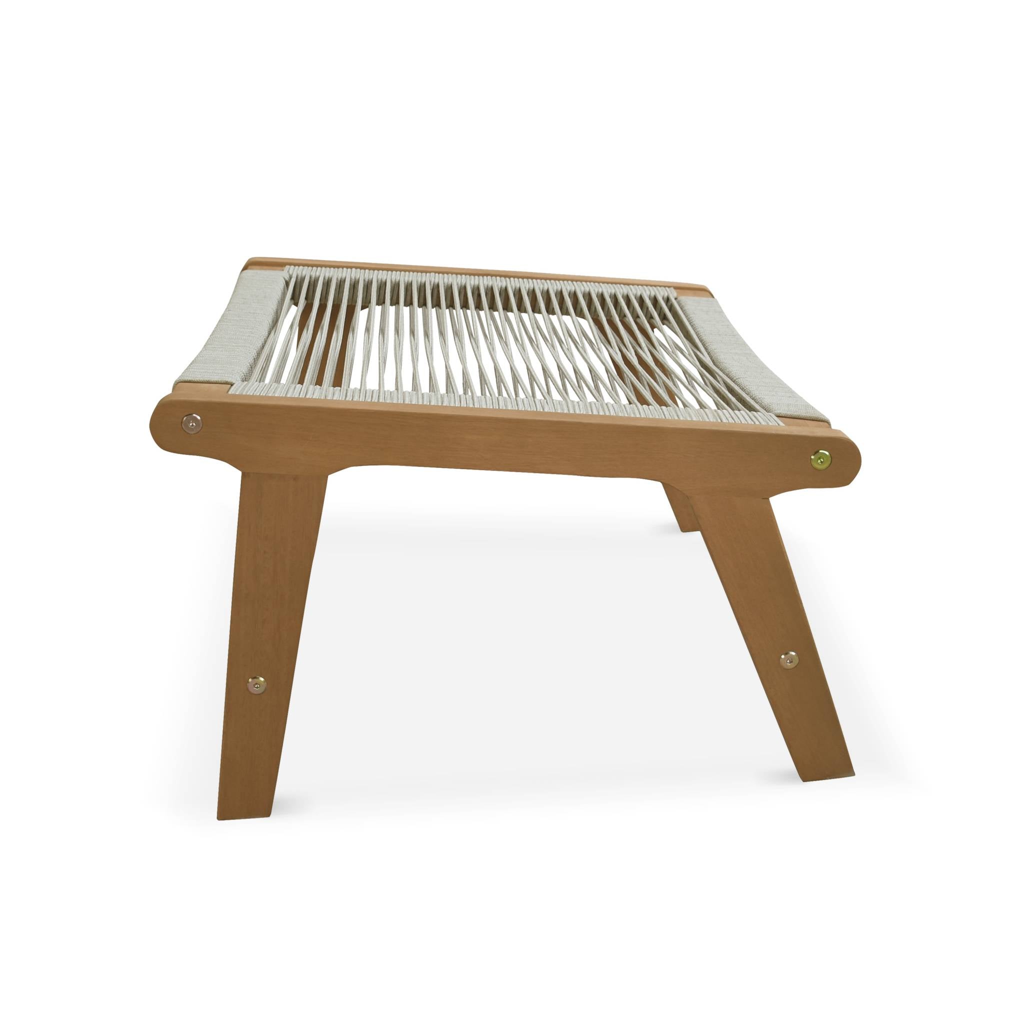 Set di 2 sedie da giardino in legno e corda con poggiapiedi, beige