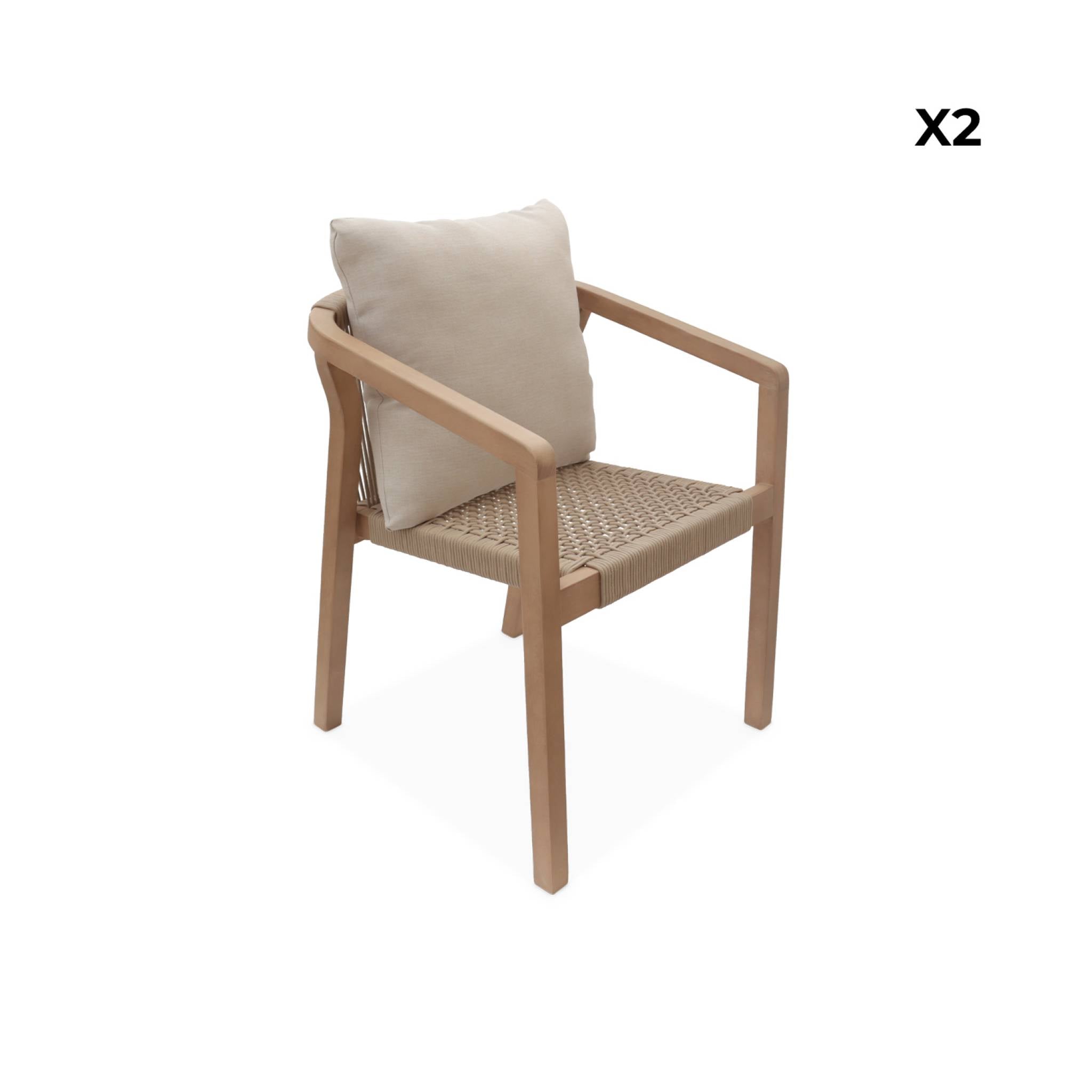 Set di 2 sedie da giardino in legno e corda, impilabili