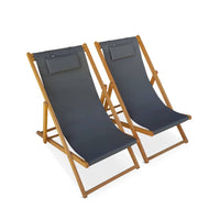 Set di 2 sedie sdraio in legno con cusino poggiatesta, antracite