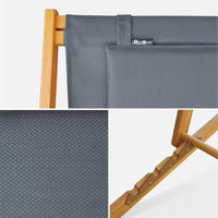 Set di 2 sedie sdraio in legno con cusino poggiatesta, antracite