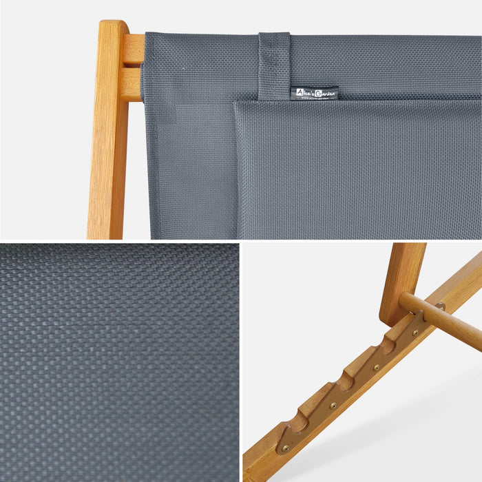 Set di 2 sedie sdraio in legno con cusino poggiatesta, antracite