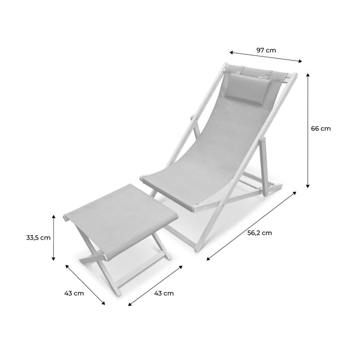 Set di 2 lettino e poggiapiedi in legno di eucalipto, antracite