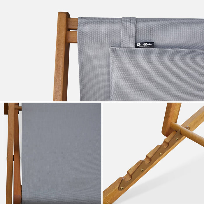 Set di 2 sedie sdraio in legno con cusino poggiatesta, grigio bruno