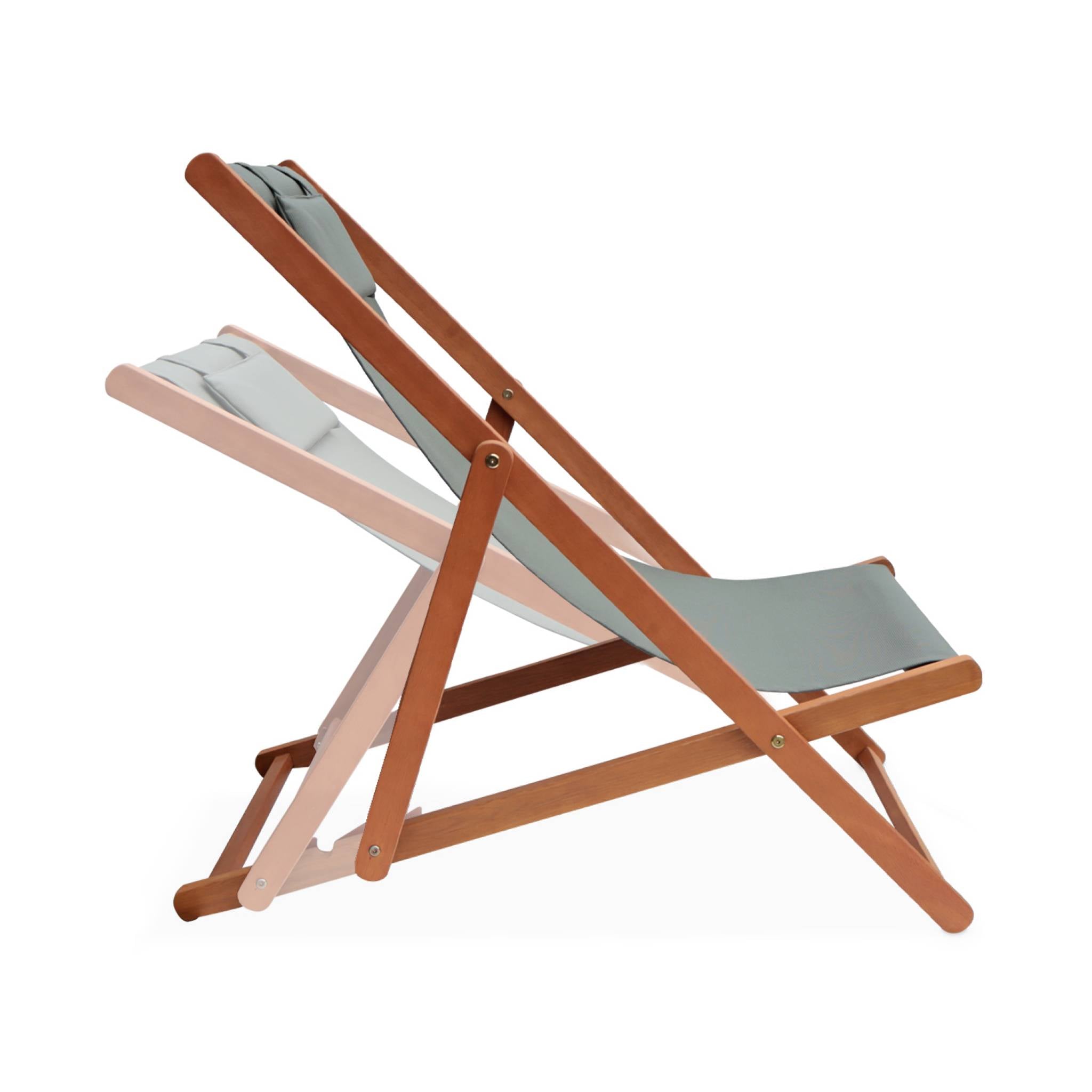 Set di 2 sedie sdraio in legno con cusino poggiatesta, verde kaki