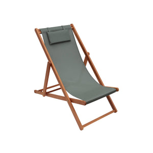 Set di 2 sedie sdraio in legno con cusino poggiatesta, verde kaki