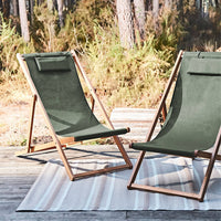 Set di 2 sedie sdraio in legno con cusino poggiatesta, verde kaki