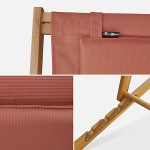 Set di 2 sedie sdraio in legno con cusino poggiatesta, terracotta