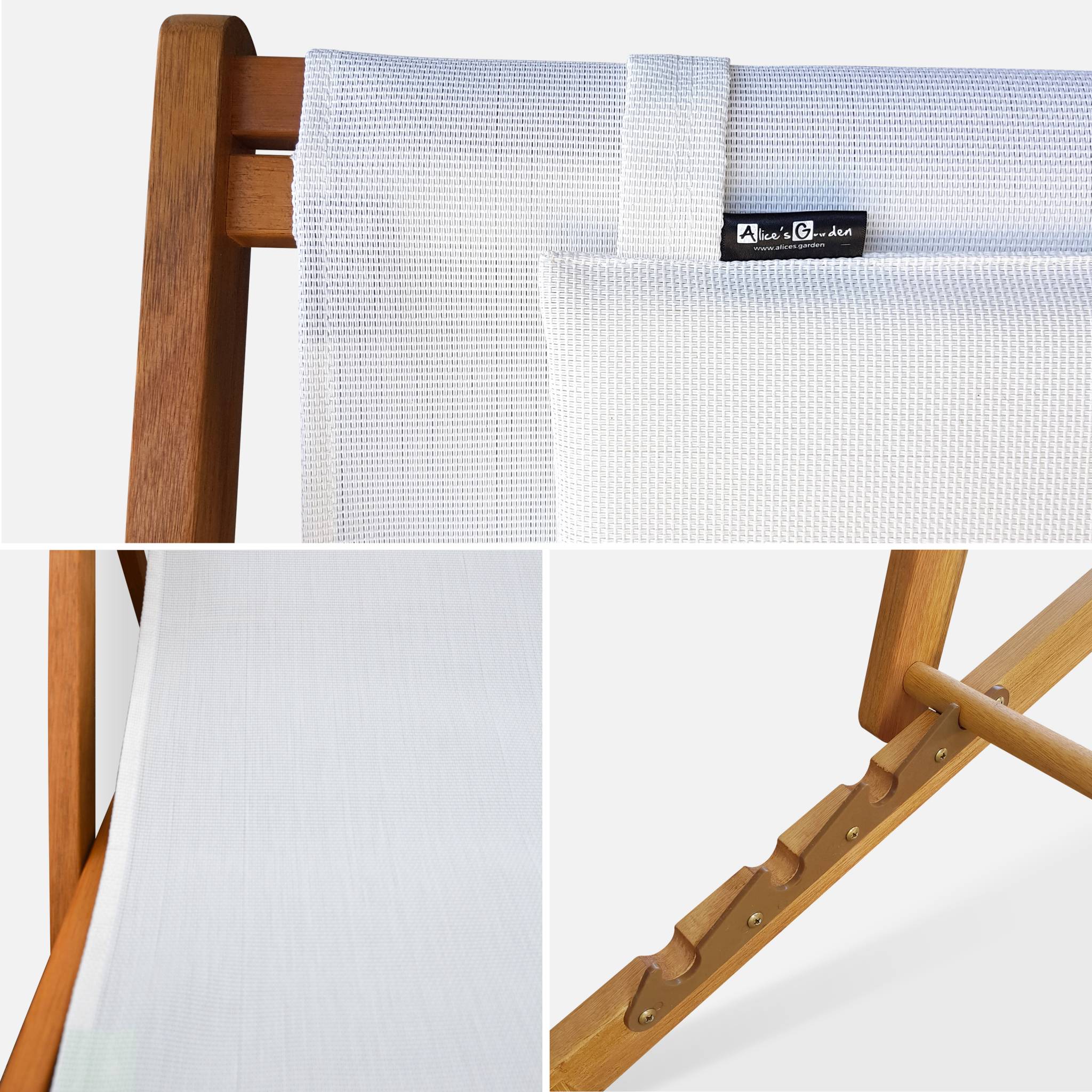 Set di 2 sedie sdraio in legno con cusino poggiatesta, bianco