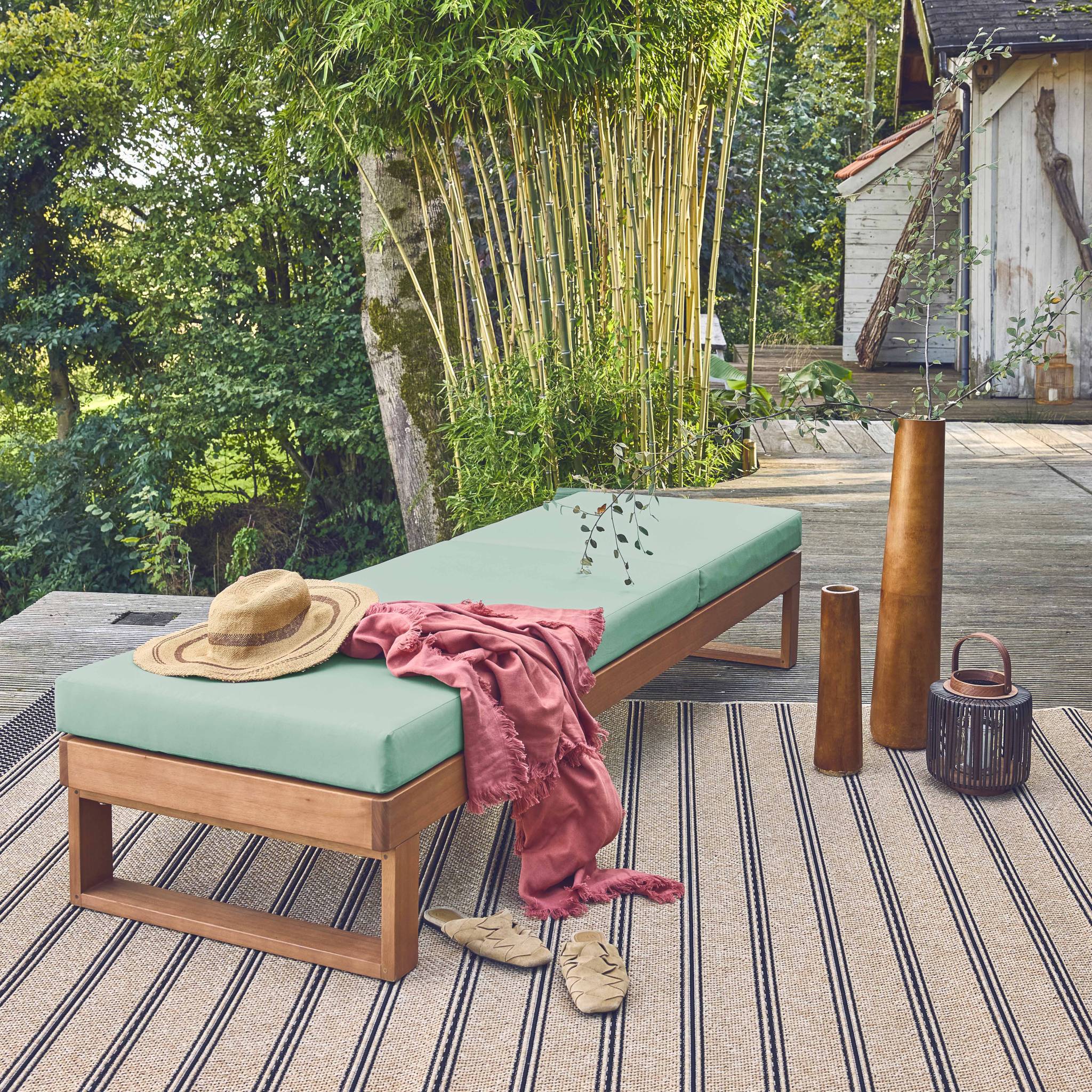 Lettino prendola in legno di eucalipto, multi posizione, verde grigio