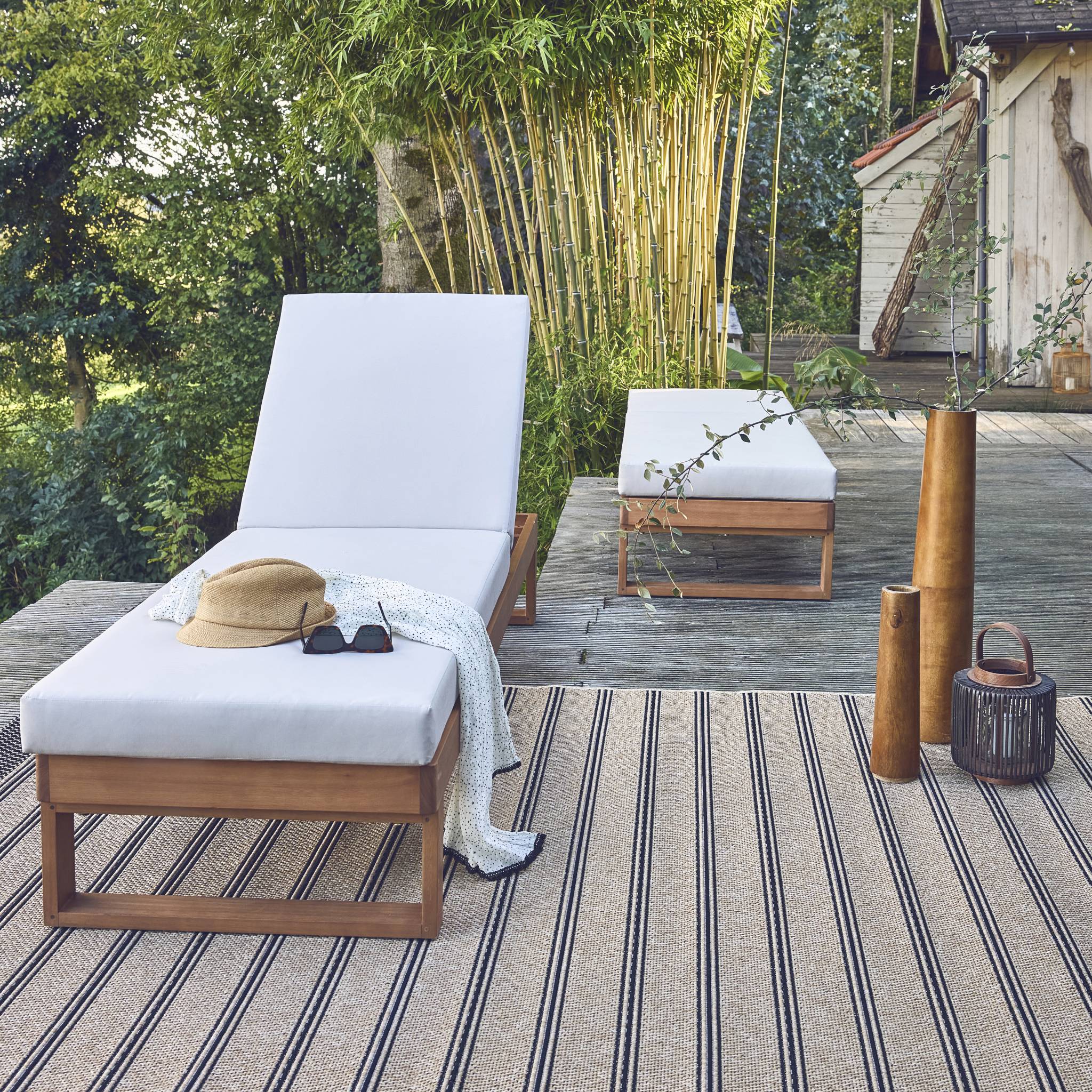 Set di 2 sdraio di legno di eucalipto multiposizione, beige