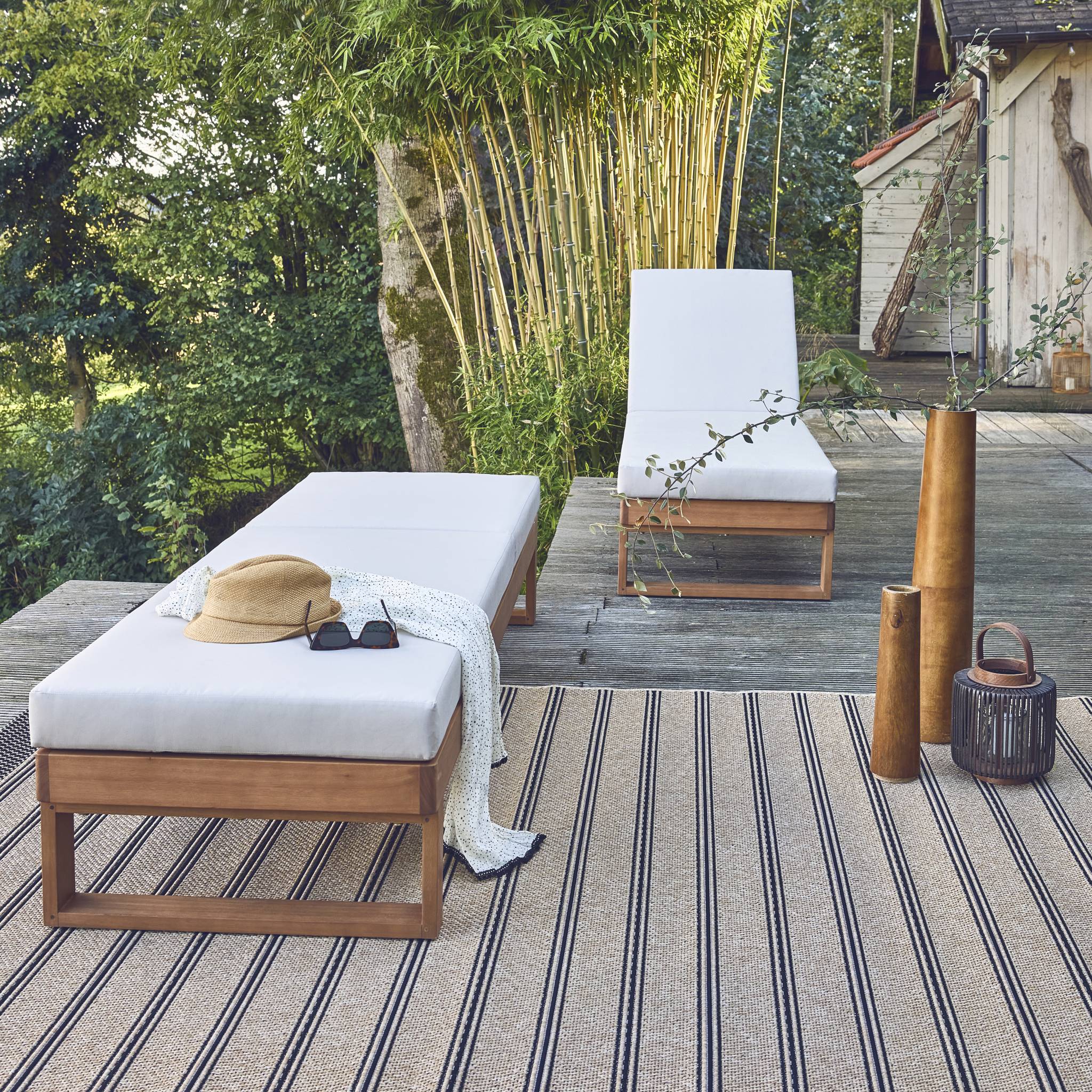 Set di 2 sdraio di legno di eucalipto multiposizione, beige