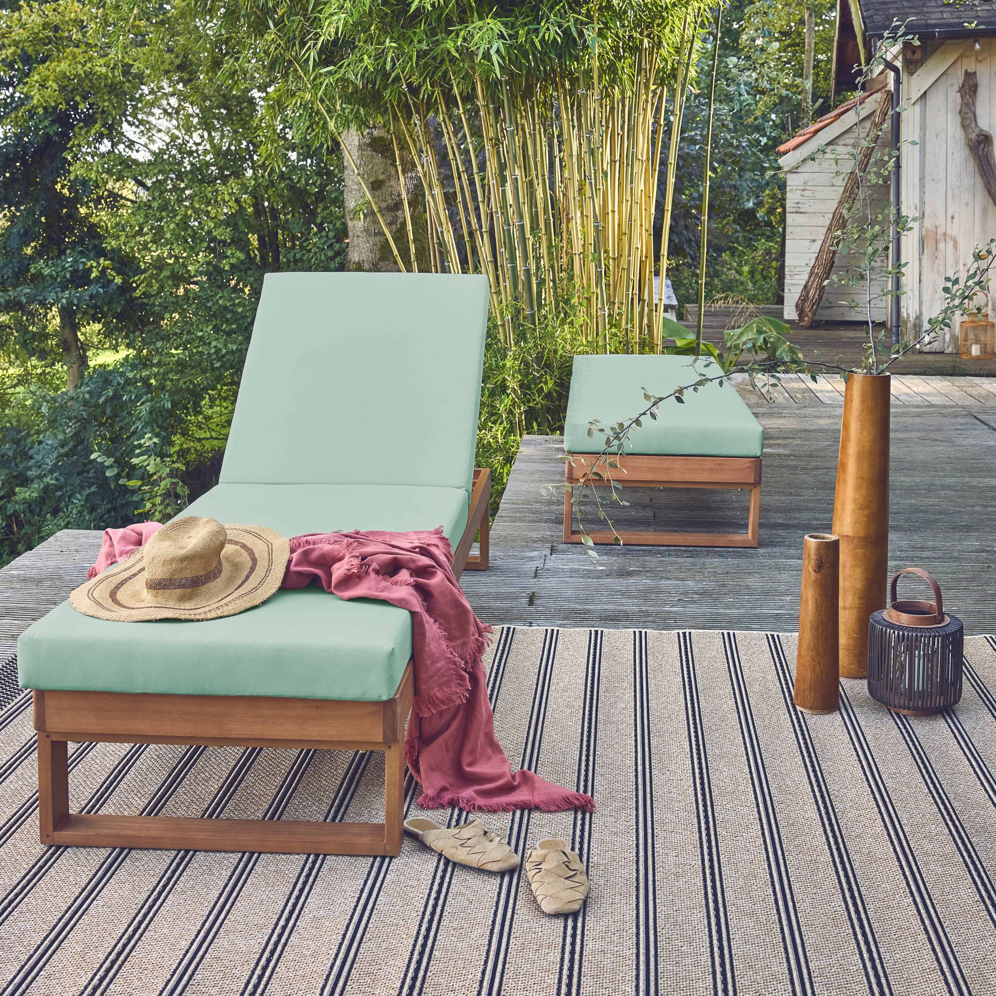 Set di 2 sdraio di legno di eucalipto multiposizione, verde grigio