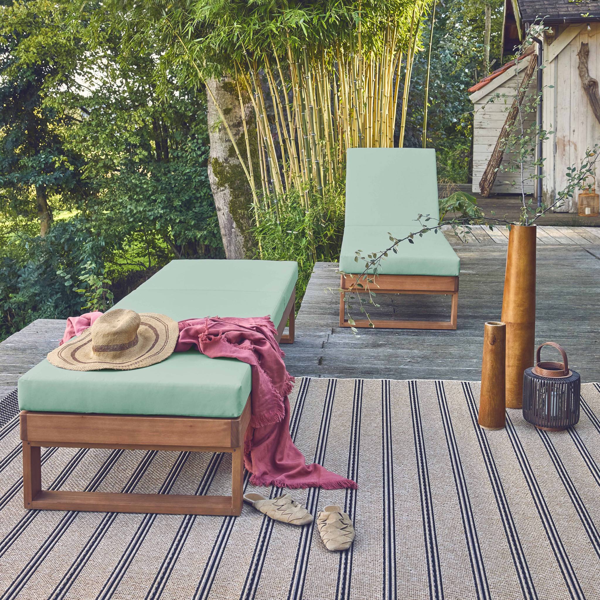 Set di 2 sdraio di legno di eucalipto multiposizione, verde grigio