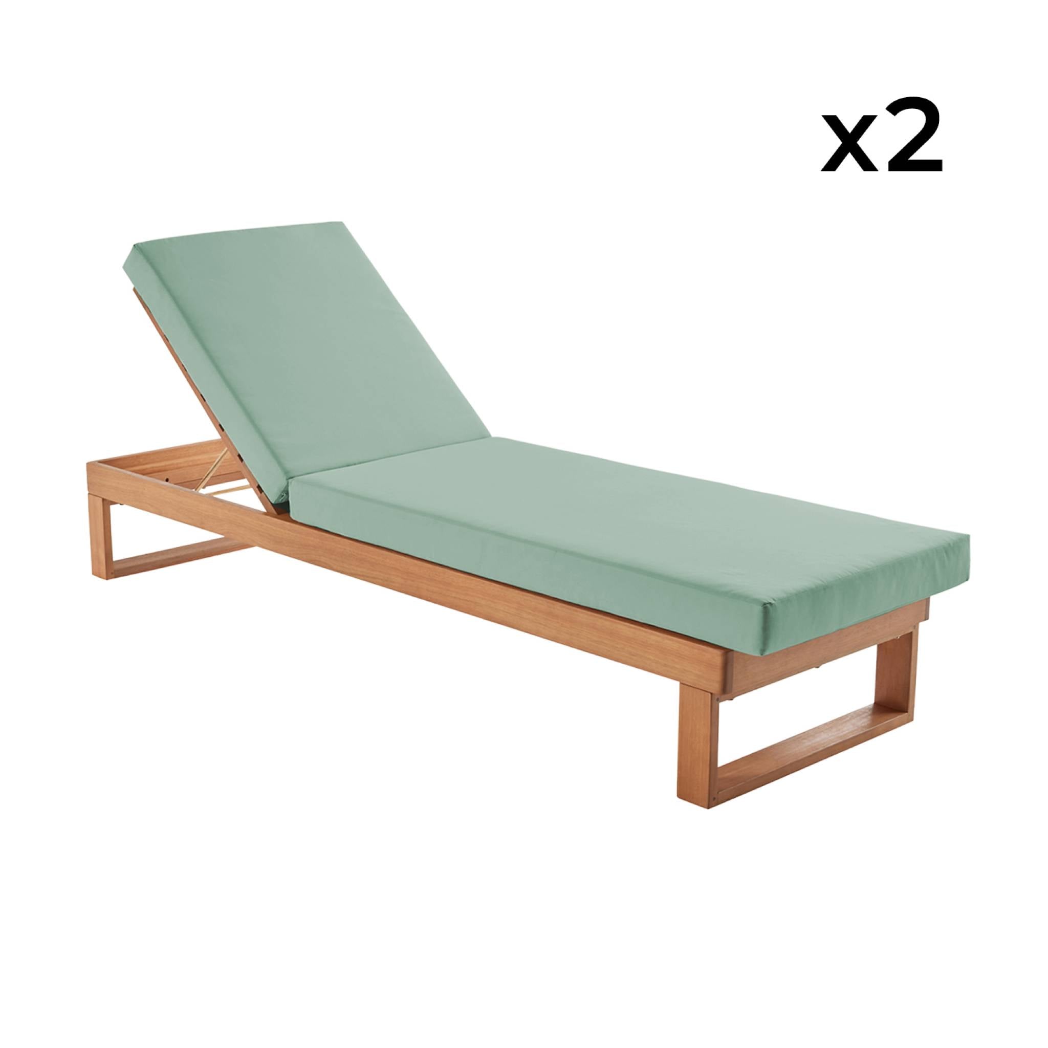 Set di 2 sdraio di legno di eucalipto multiposizione, verde grigio