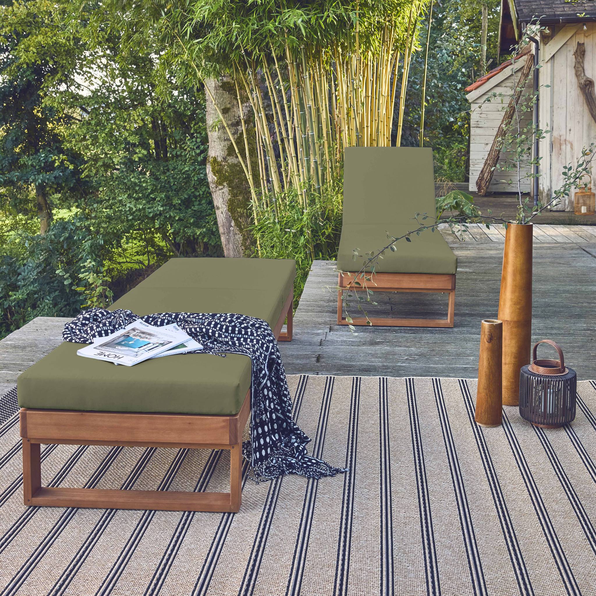 Set di 2 sdraio di legno di eucalipto multiposizione, verde kaki