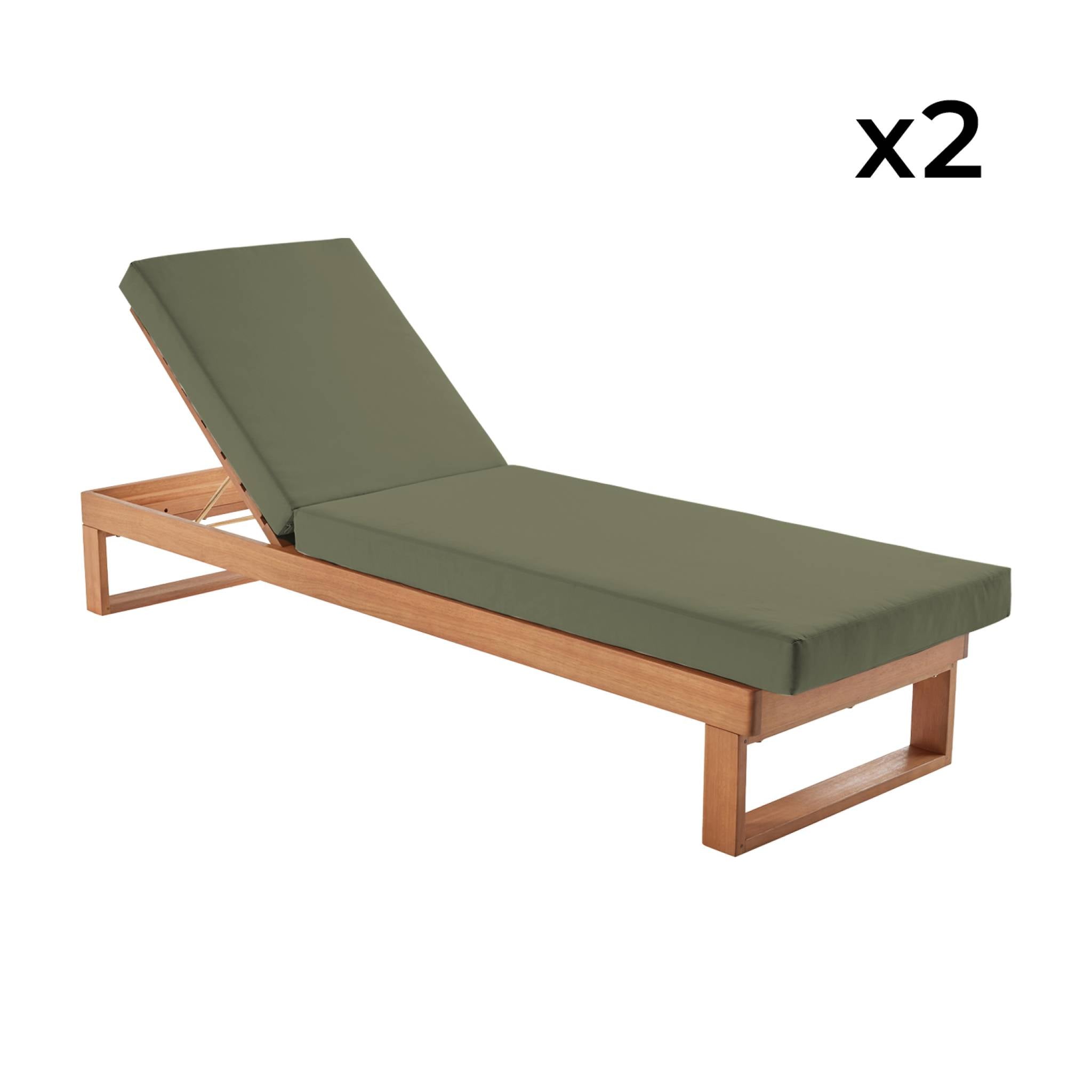 Set di 2 sdraio di legno di eucalipto multiposizione, verde kaki