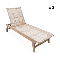 Set di 2 lettini reclinabile in legno e resina, marrone naturale