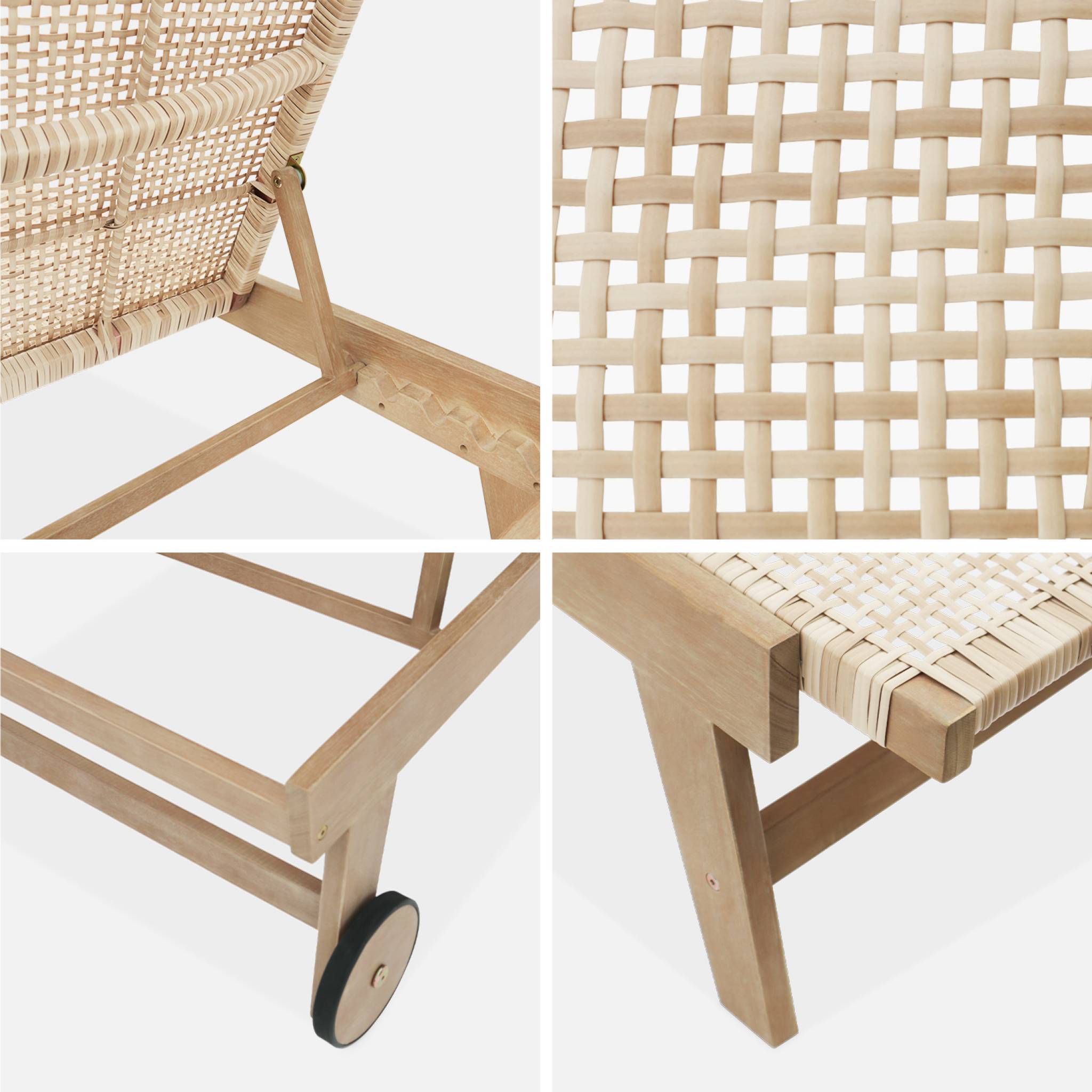 Set di 2 lettini reclinabile in legno e resina, marrone naturale