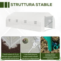 Serra per Orto 6x3x2m con 8 Finestre e Porta Avvolgibile, in Acciaio e PP, Verde