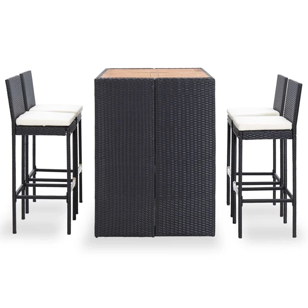 Set da bar 5 pz in polyrattan e legno di acacia nero 02_0013351