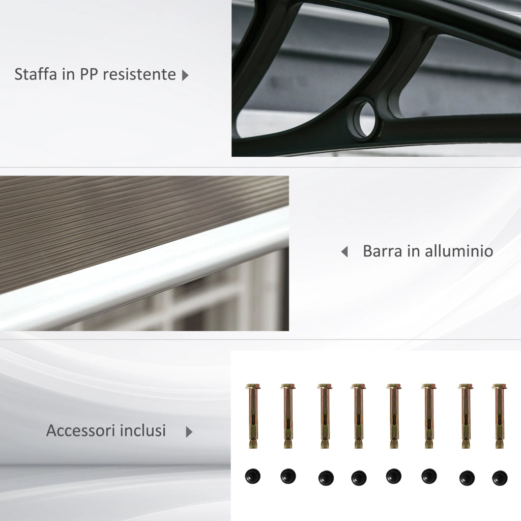 EasyComfort Pensilina da Esterno per Finestre e Porte, in Policarbonato e Alluminio, 200x96x27cm, Marrone