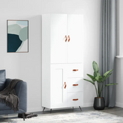 Credenza-Buffet-Armadio da cucina Bianca 69,5x34x180 cm in Legno Multistrato 671746