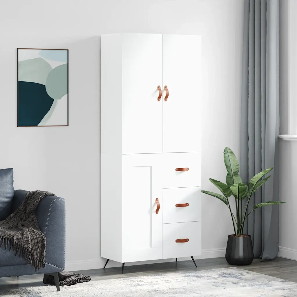 Credenza-Buffet-Armadio da cucina Bianca 69,5x34x180 cm in Legno Multistrato 671746