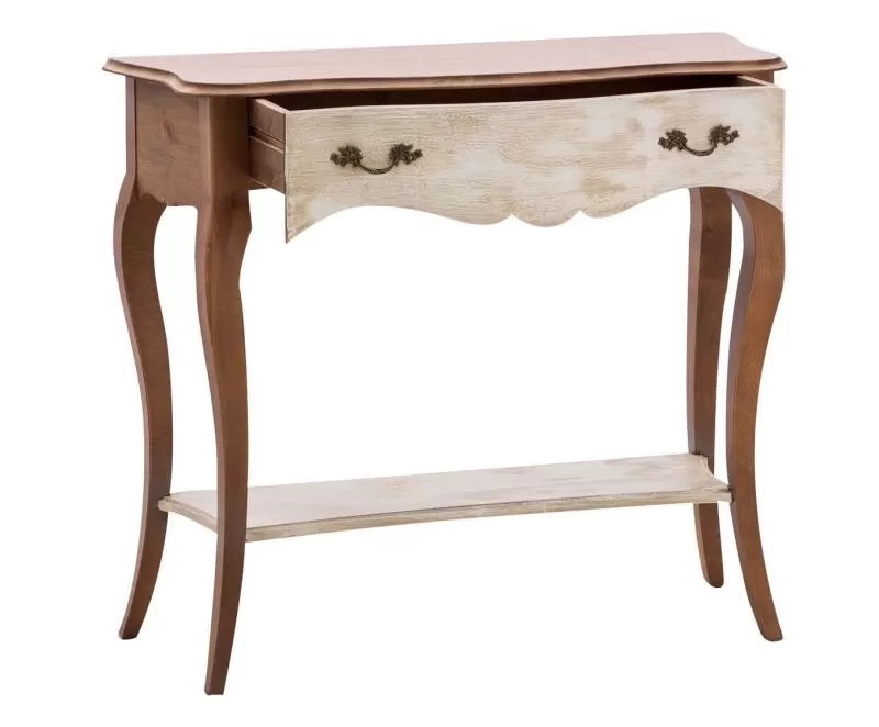 Consolle 1 cassetto legno shabby bianco antico noce bassano 100x40x87 - Mobili 2G