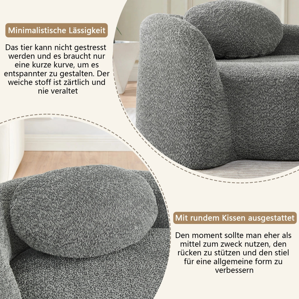 Divano in tessuto teddy con schienale arrotondato e cuscino in schiuma elastica per soggiorno e studio, grigio scuro