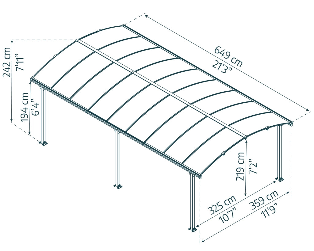 Carport in Alluminio 3.6 X 6.5 m Canopia Arcadia