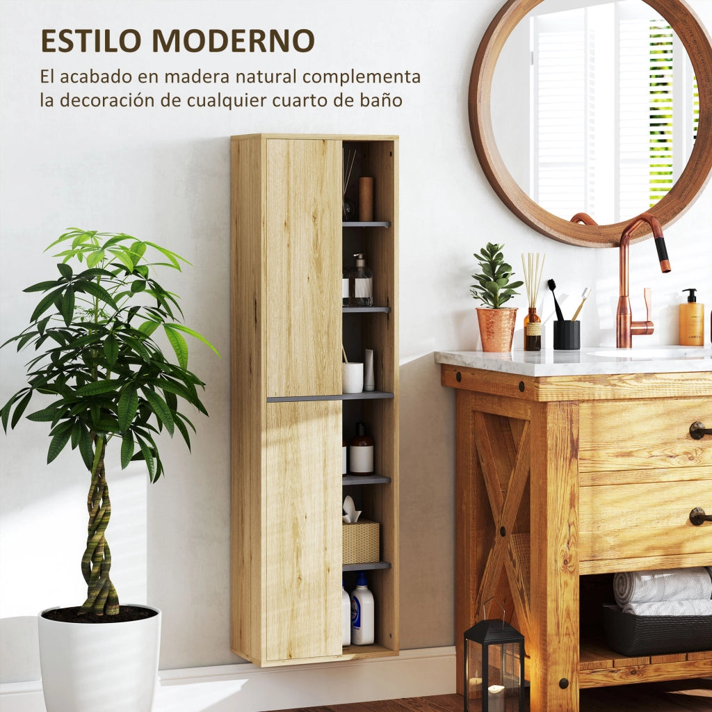 Colonna Bagno Armadietto Parete con Ante e Ripiani Aperti ¨C Minimal ¨C 40x24x141,5 cm Legno Naturale