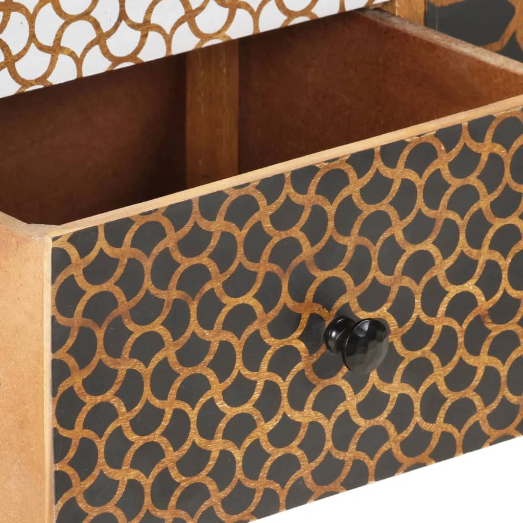 Buffet credenza cassettiera armadio mobile contenitore organizer per cucina soggiorno salotto con motivo stampato 130 x 30 x 70 cm legno massello di mango marrone 02_0030086