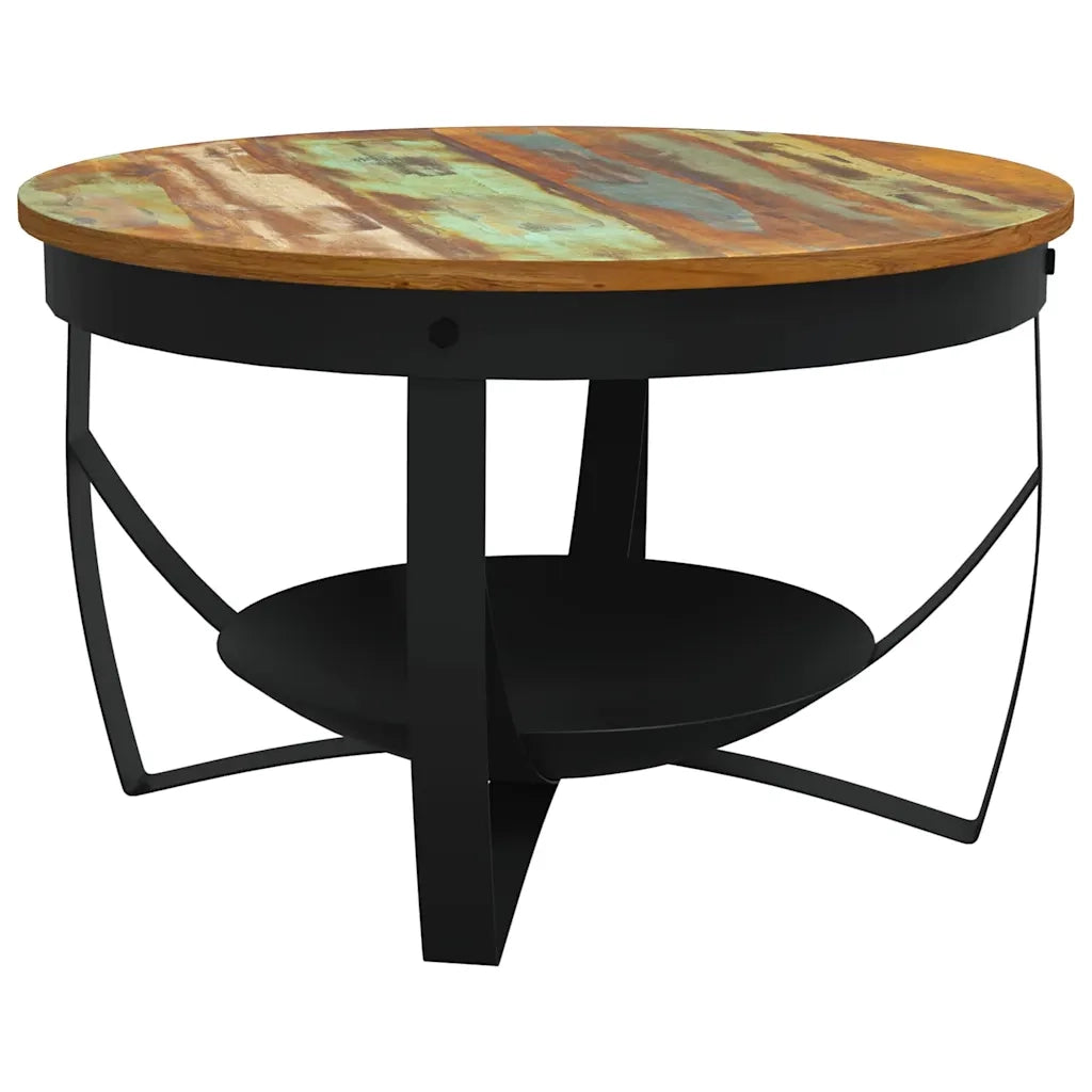 Tavolino da Salotto Ø68x43 cm in Legno Massello di Recupero