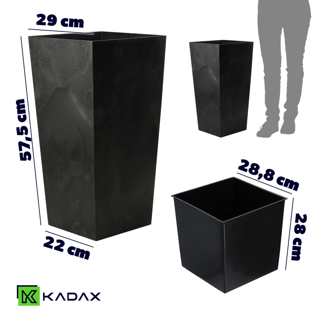 Vaso da giardino KADAX con inserto per fiori, grande e alto, nero, 29x57 cm