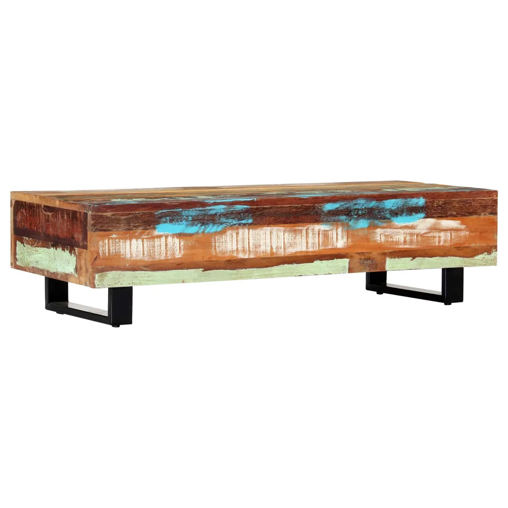 Tavolino da CaffÃ¨ 120x50x30cm Legno Massello Recuperato Acciaio cod mxl 19777