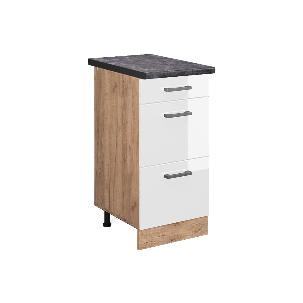 Vicco Mobiletto base per cucina Bianco lucido 40 cm con cassetti, PL Antracite