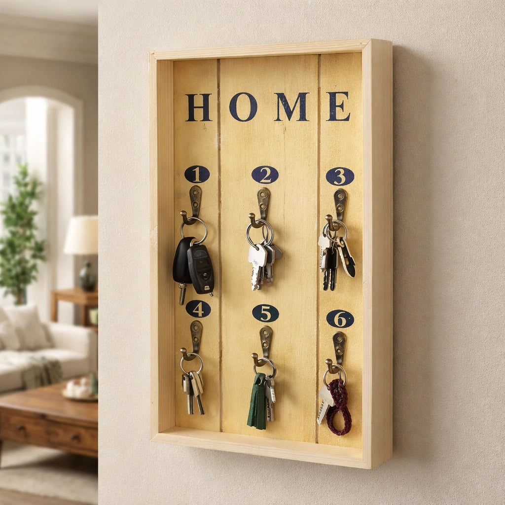 Cassetta Portachiavi in Legno da Parete con 6 Ganci – 20x30 cm | 07077