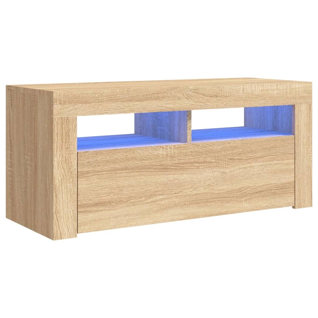 Mobile TV multimediale mensola TV credenza mobile TV per sala da pranzo soggiorno camera da letto con luci LED rovere Sonoma 90 x 35 x 40 cm marrone 02_0026791