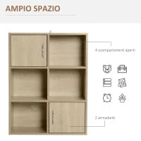 Libreria Scaffale in Legno, Mobiletto Multiuso con 3 Ripiani 4 Scompartimenti e 2 ante, 61.5x29.5x80cm