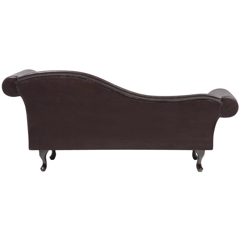 Chaise longue marrone in ecopelle con bottoni imbottiti braccioli arrotolati a versione destra con cuscino