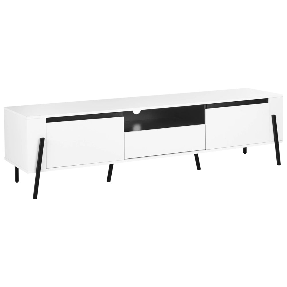 Mobile TV effetto cemento e gambe in metallo Bianco fino a 75ʺ con 1 cassetto e 2 armadi in stile industriale
