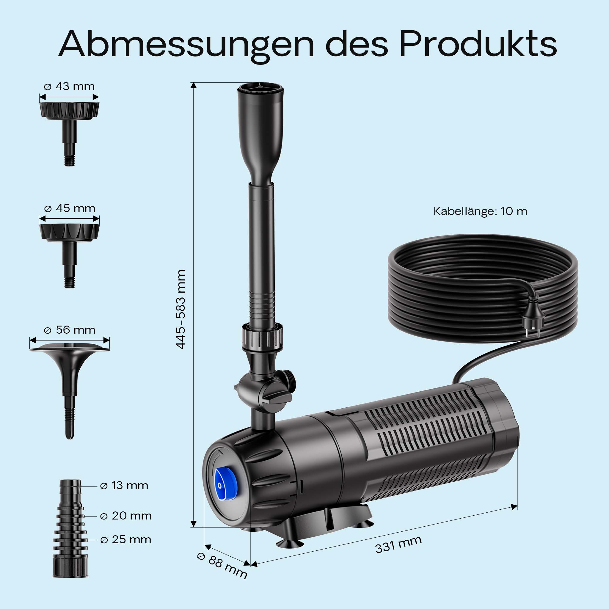 CUP-129 Pompa fontana con UVC 9W, 1000 l/h 24W, 4 giochi d'acqua, Pompa filtro laghetto