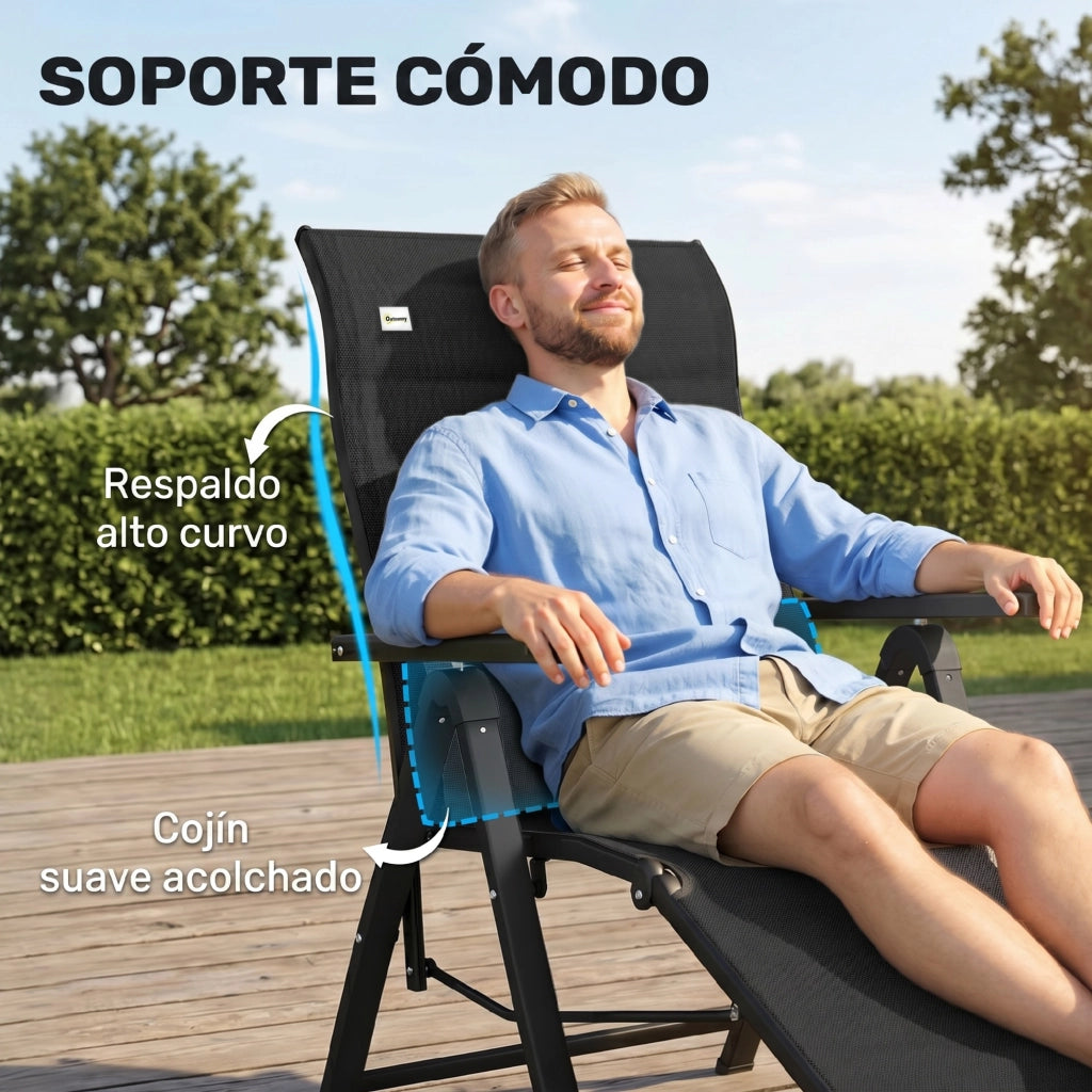 Sedia da Giardino Reclinabile Pieghevole ¨C Zephmum ¨C Nero, Respaldo Ajustable, 70x65x111 cm