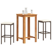 Set Bar da Giardino 3 pz Marrone in Legno Acacia e Polyrattan