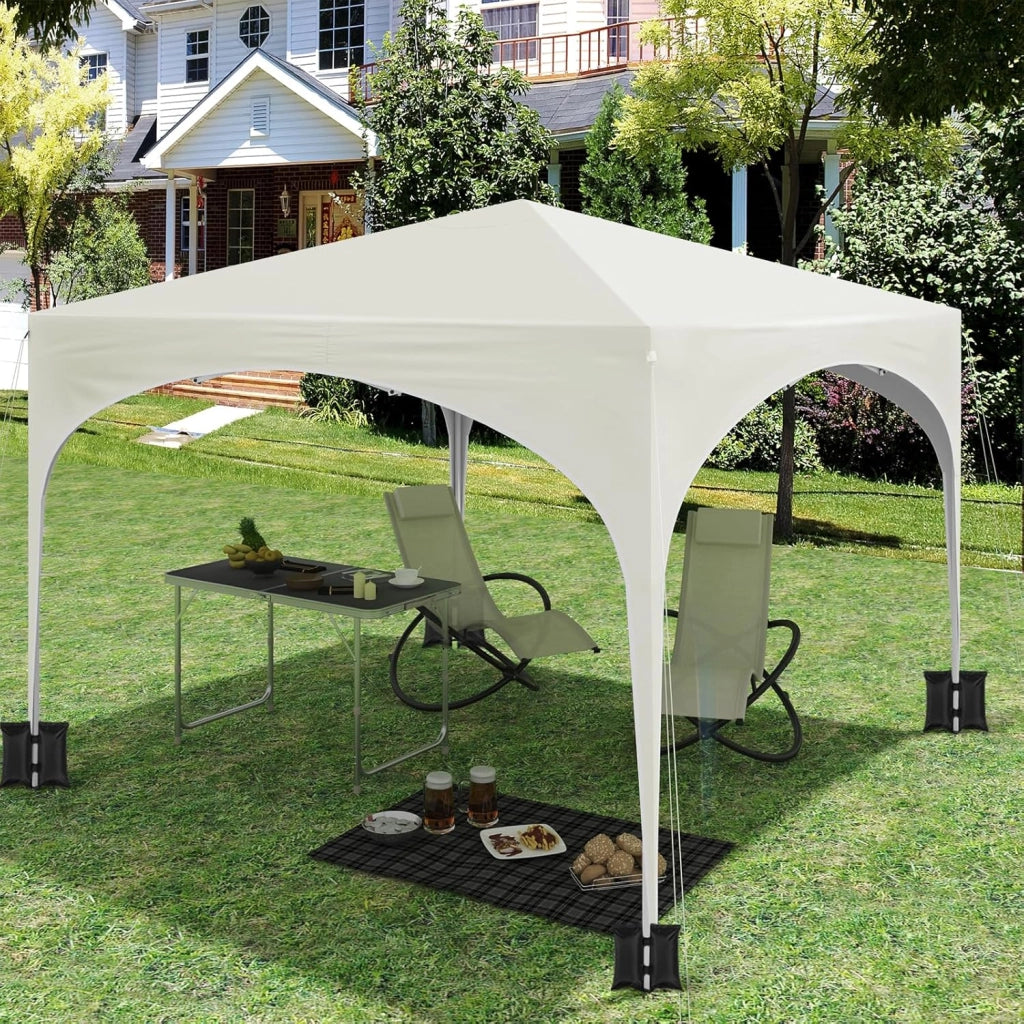 Gazebo da Giardino Richiudibile 3x3m Gazebo da Esterno in Ferro Regolabile in Altezza Tendone con Soffitto Semicircolare Pieghevole Protezione Solare,Set di 4 Sacchi di Sabbia,Beige