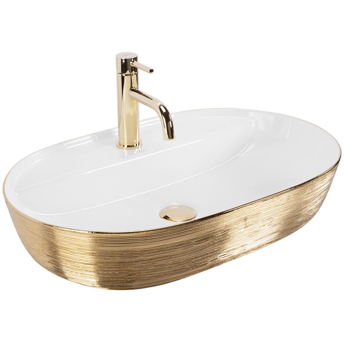 Lavabo Da Appoggio Rea Aura 61 White Gold Brush