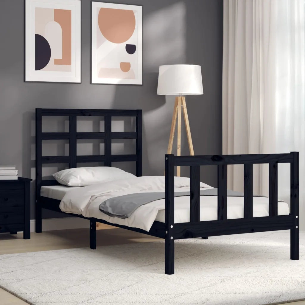 Giroletto con Testiera Nero Small Single in Legno Massello 3192065
