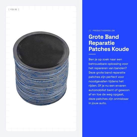Set di riparazione di cintura 36 pezzi - Punti di ristoro a forma rotonda 80mm - Gomma naturale - Leggero - Forma universale - Facile da utilizzare - Punti di ristoro per cintura
