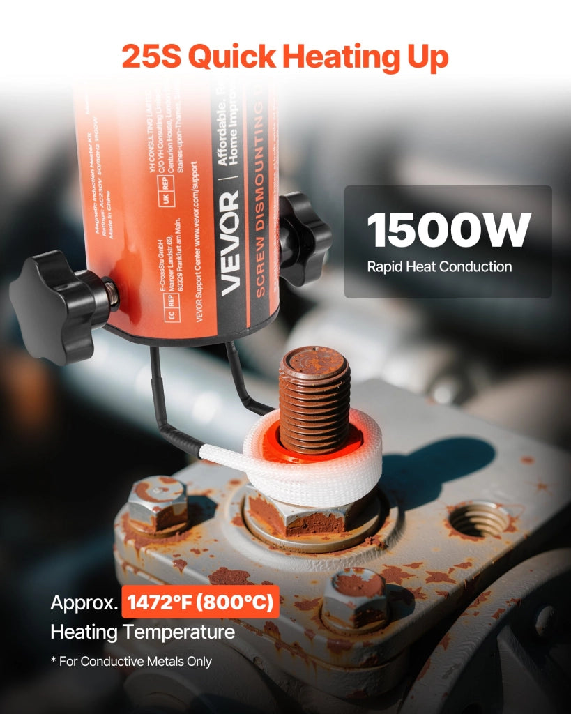Riscaldatore a Induzione 1500W 230V per Rimozione Bulloni e Dadi Arrugginiti, Macchina Portatile con 8 Bobine e Valigetta